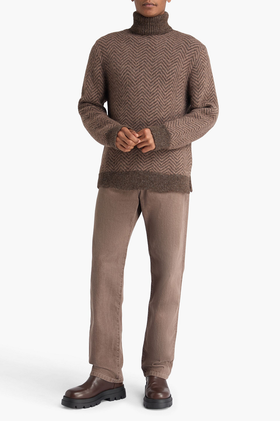  Officine Générale - Rollkragenpullover Aus Einer Alpakamischung Mit Fischgratmuster - Braun - S 