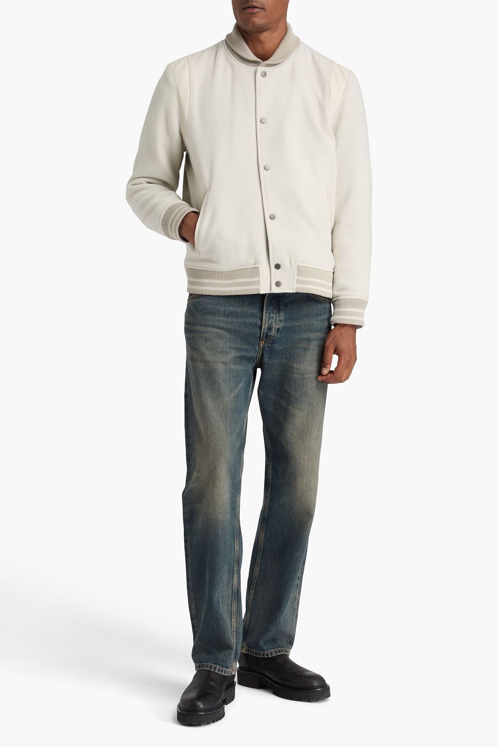 PAIGE Tomlinson leather-trimmed felt bomber jacket