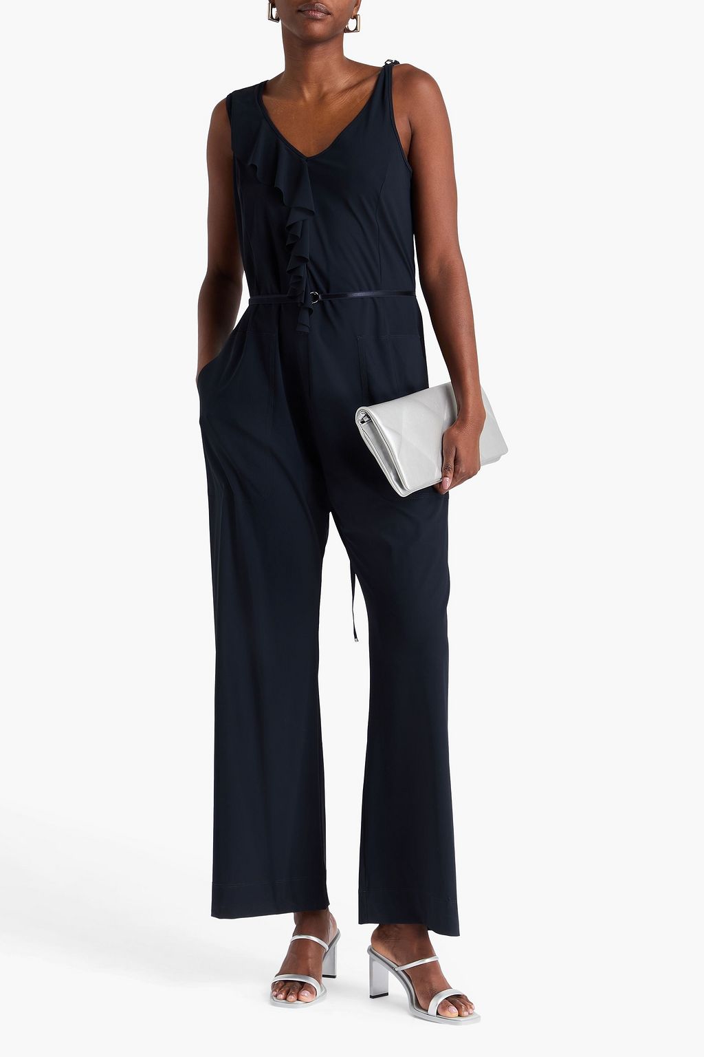 HIGH Jumpsuit aus Stretch-Jersey mit Gürtel und Rüschen