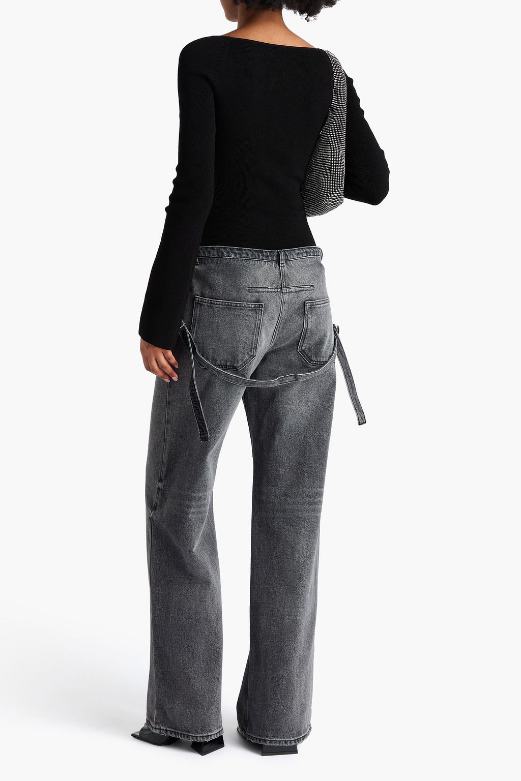 COURRÈGES Hoch sitzende Jeans mit weitem Bein in Distressed-Optik