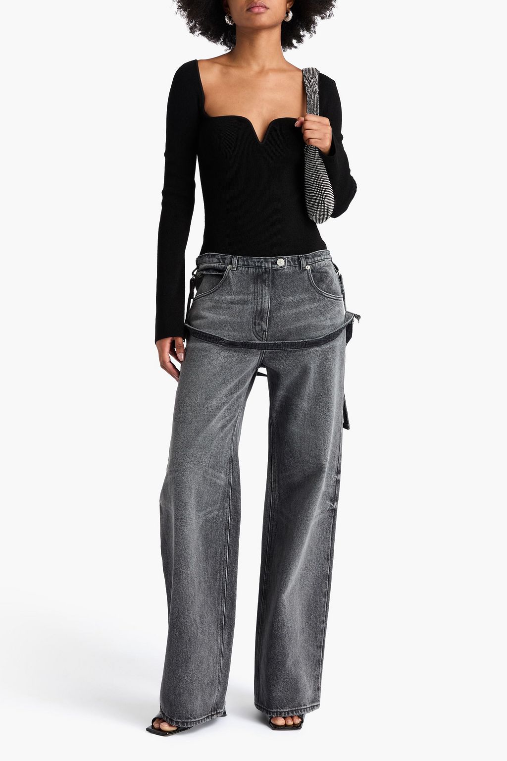 COURRÈGES Hoch sitzende Jeans mit weitem Bein in Distressed-Optik