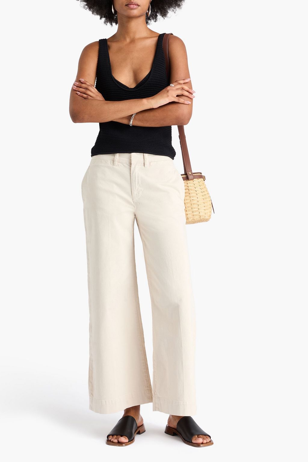FRAME Hose „Le Pixie“ mit weitem Bein aus Twill aus Stretch-Baumwolle