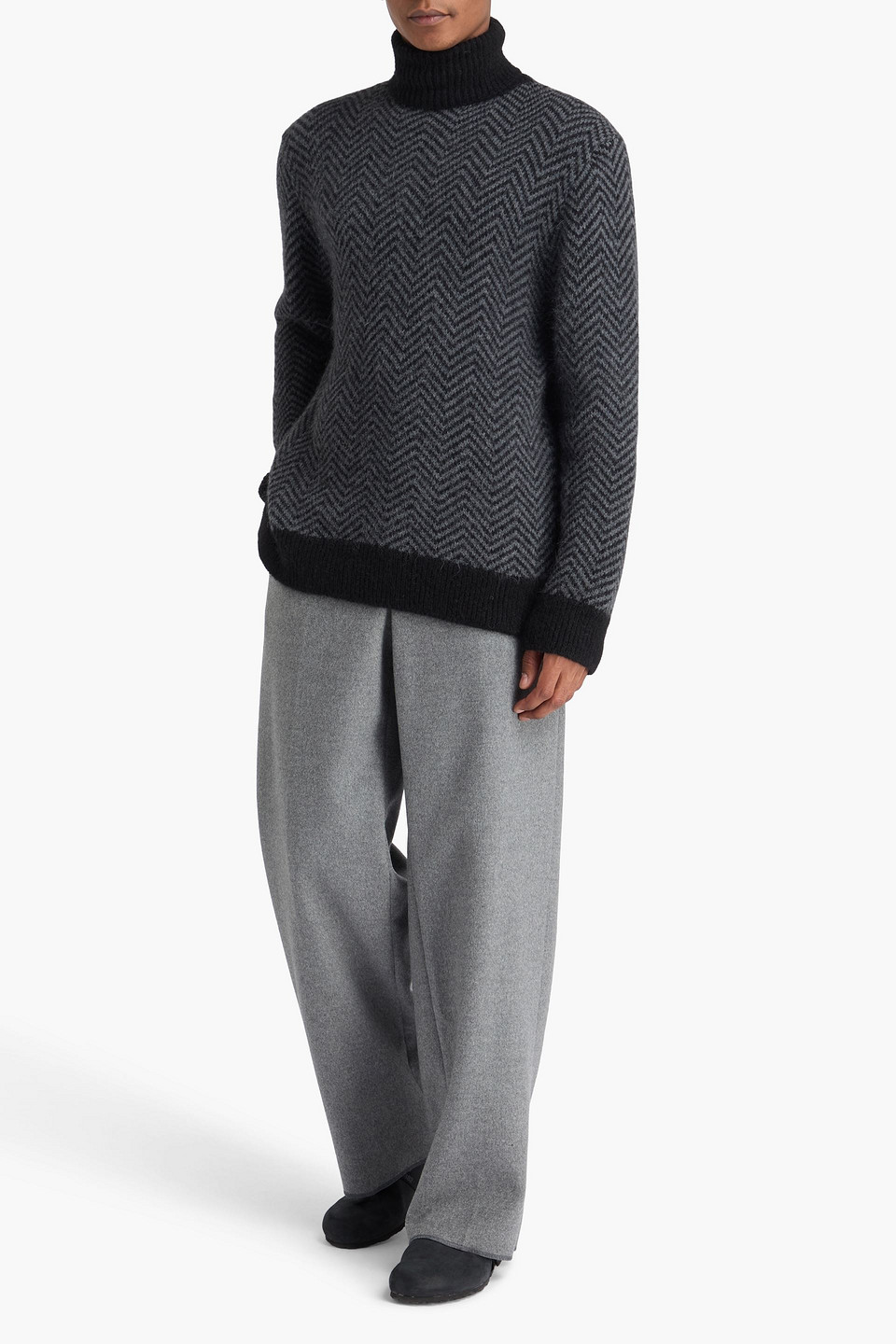  Officine Générale - Rollkragenpullover Aus Einer Alpakamischung Mit Fischgratmuster - Schwarz - S 