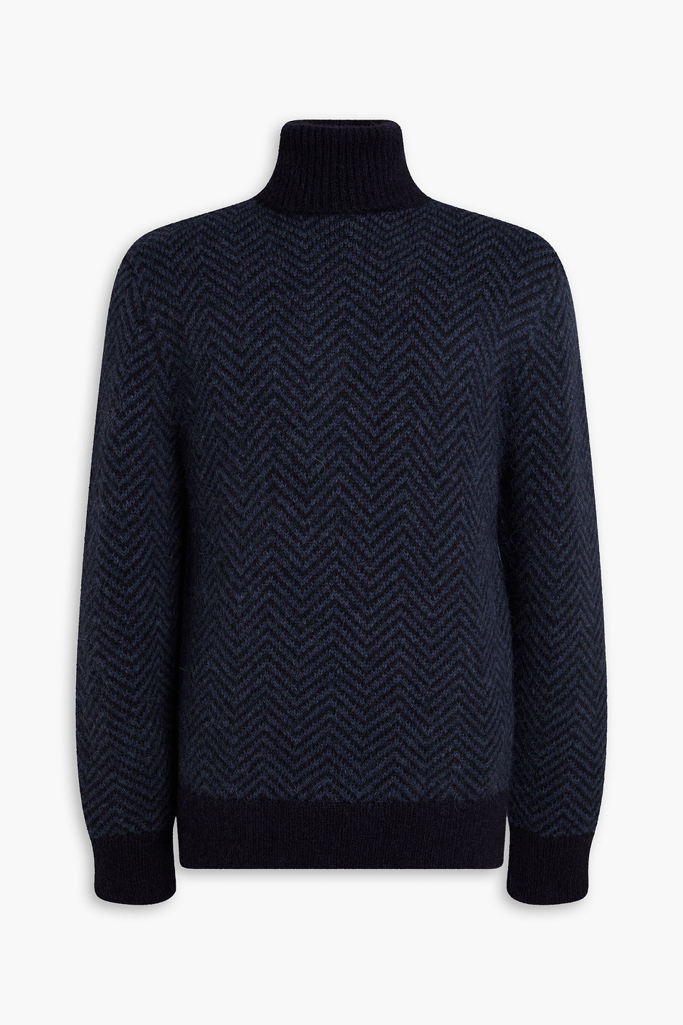 Officine Generale Herringbone Alpaca-blend Turtleneck Sweater In Blue