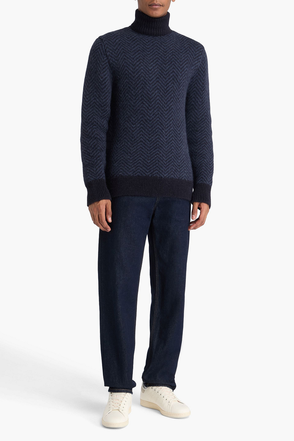  Officine Générale - Rollkragenpullover Aus Einer Alpakamischung Mit Fischgratmuster - Blau - L 