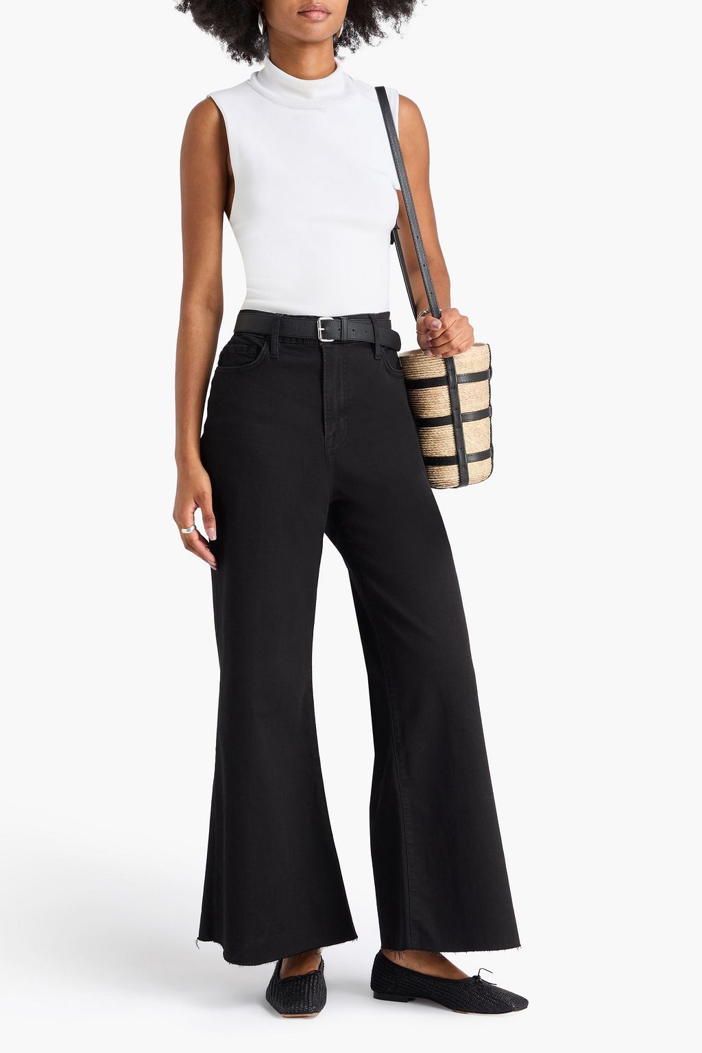 FRAME Le Palazzo hoch sitzende Jeans mit weitem Bein und Fransen