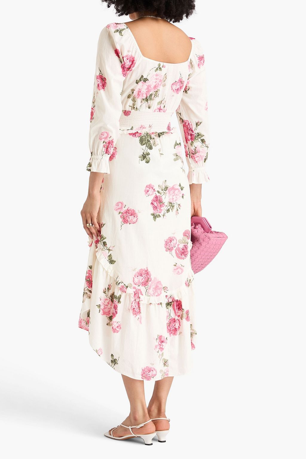 LOVESHACKFANCY Firefly Midikleid aus Baumwolle mit floralem Print und Rüschen