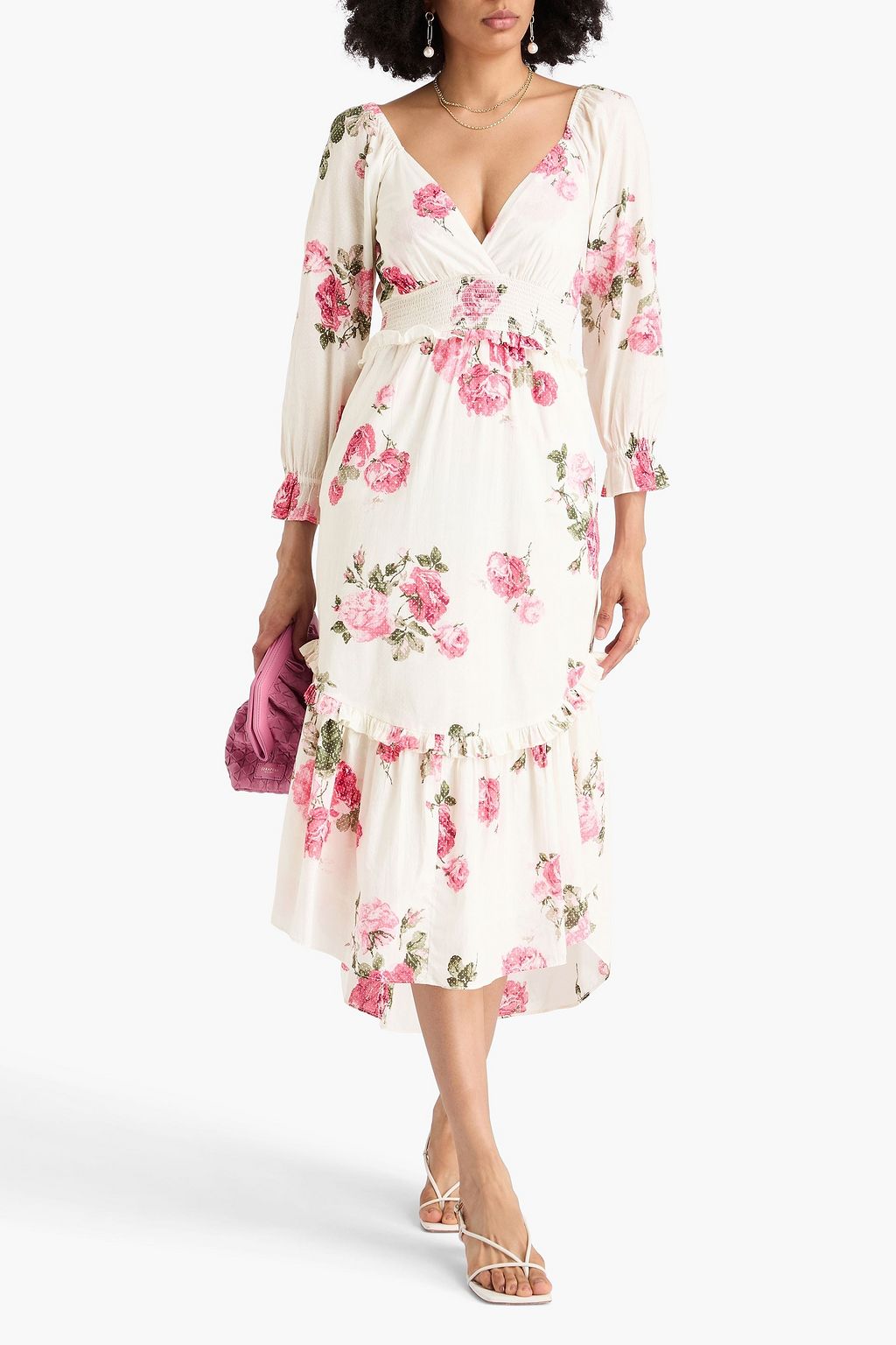 LOVESHACKFANCY Firefly Midikleid aus Baumwolle mit floralem Print und Rüschen