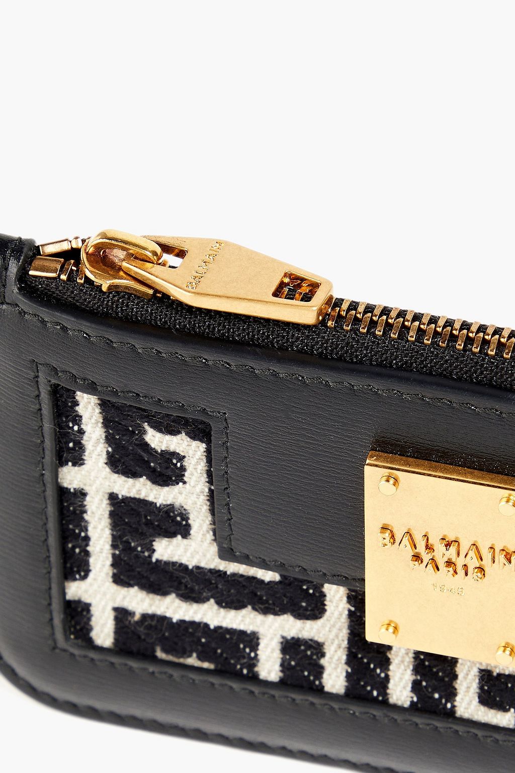 BALMAIN 1945 leather-trimmed jacquard cardholder