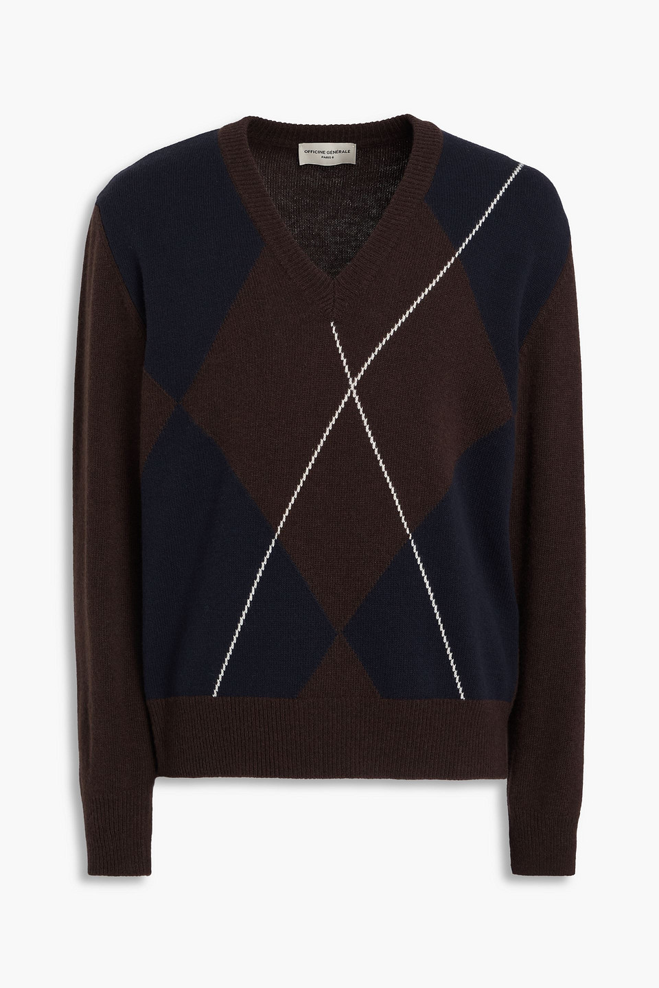 Officine Generale Manolo Jacquard-knit Wool Sweater In Brown