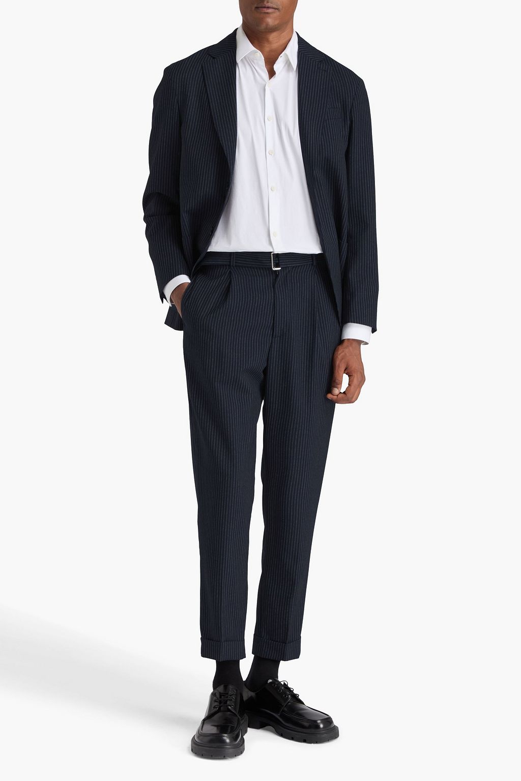 OFFICINE GÉNÉRALE グランドプードルウール テーパードパンツ ピンストライプ