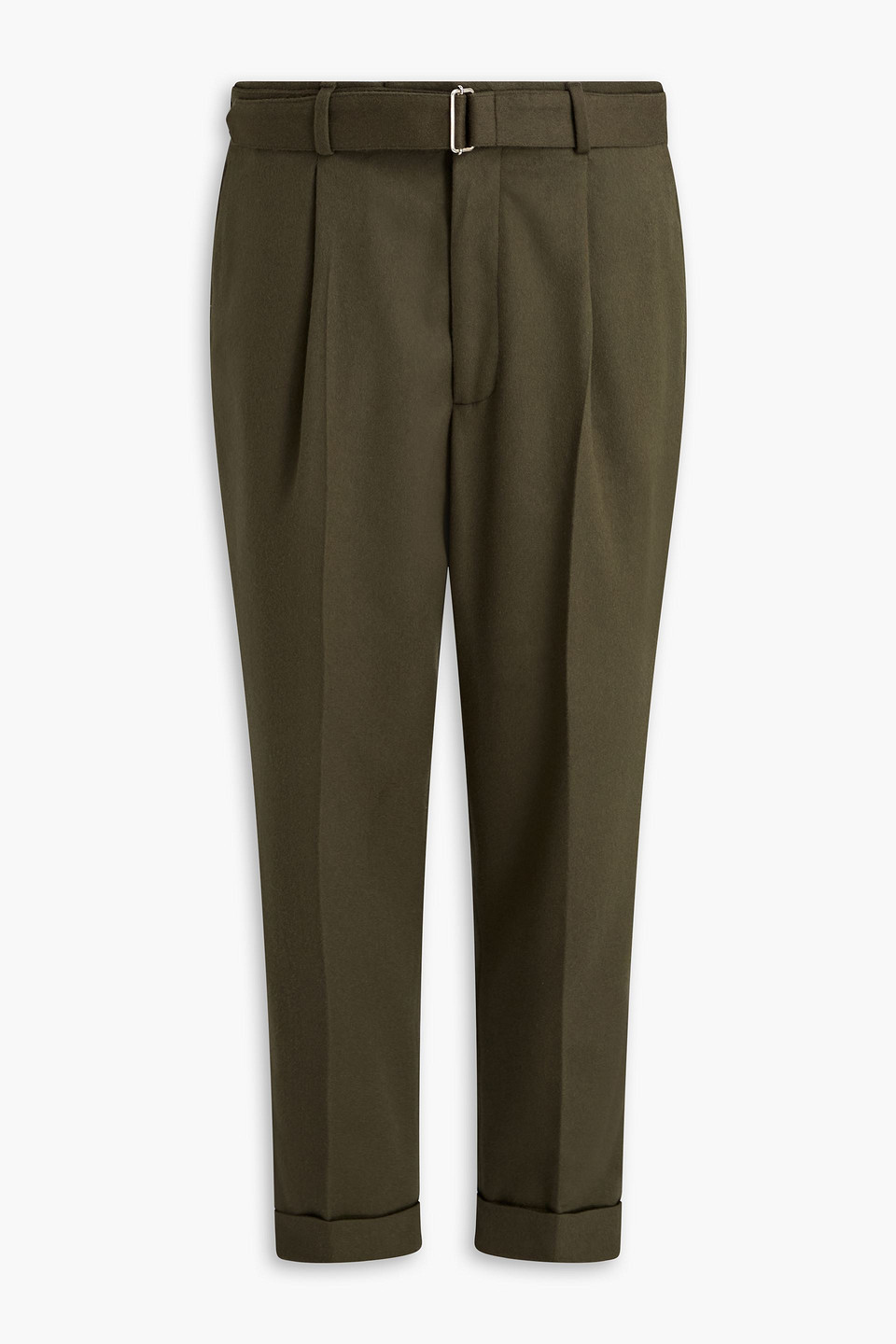 Officine Generale Hugo Belted Wool And Cashmere-blend Flannel Pants In Green