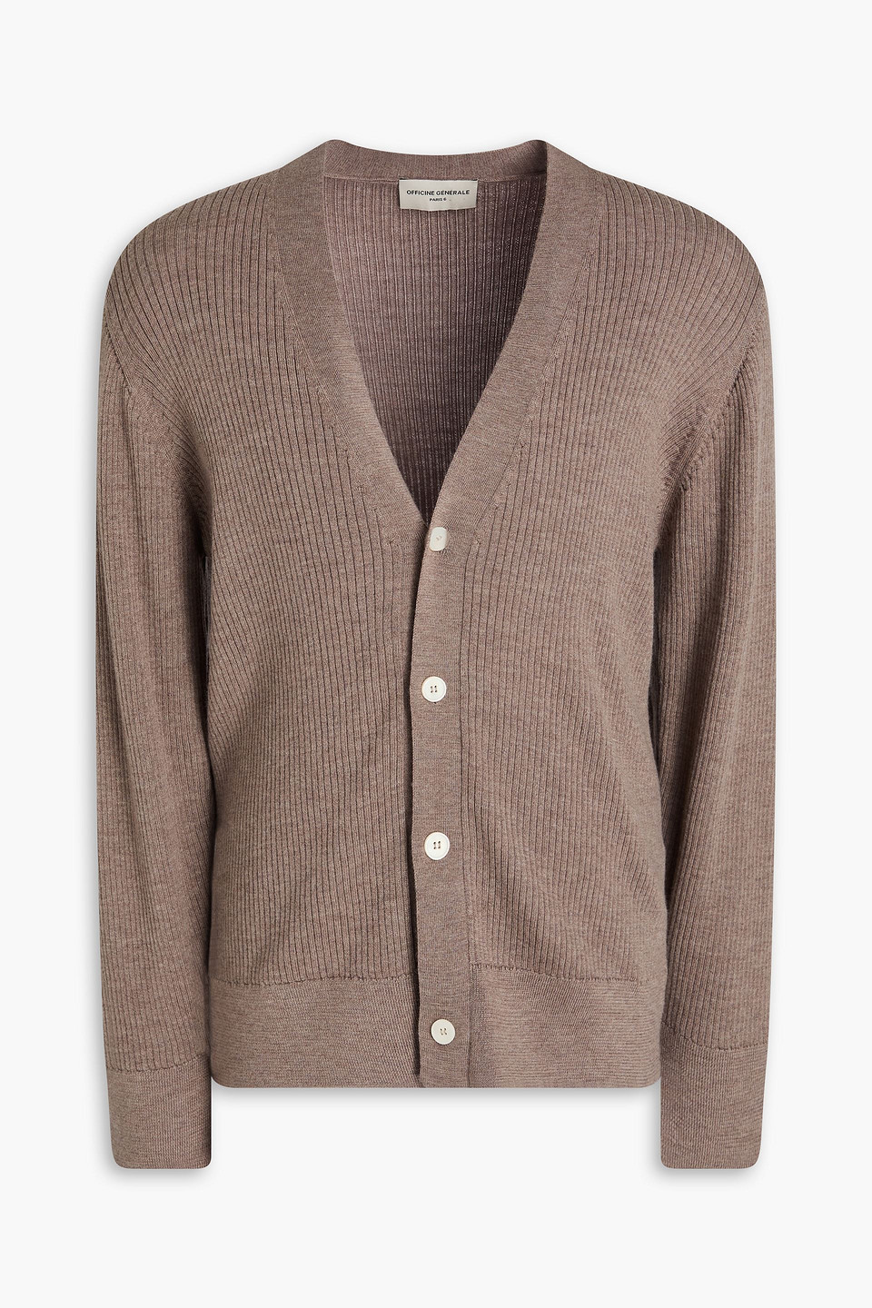 Officine Generale Miles Ribbed Wool Cardigan In Brown