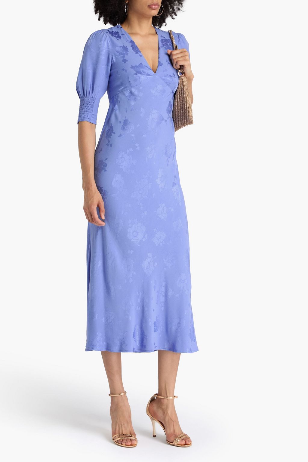 RIXO Satin-jacquard midi dress