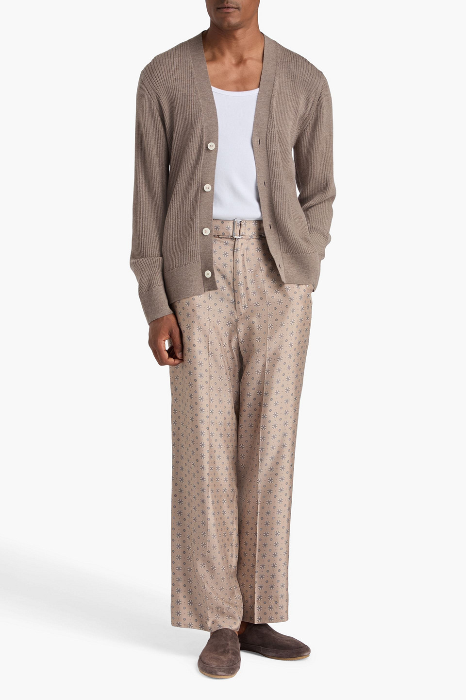 Officine Generale Nash Belted Printed Silk-twill Pants In Multi