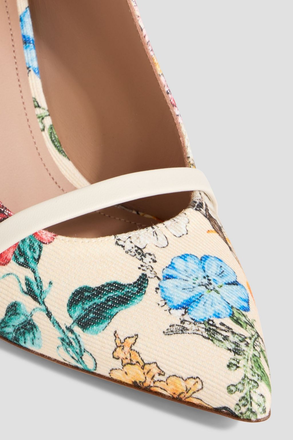 MALONE SOULIERS Maureen 70 leather-trimmed floral-print canvas mules