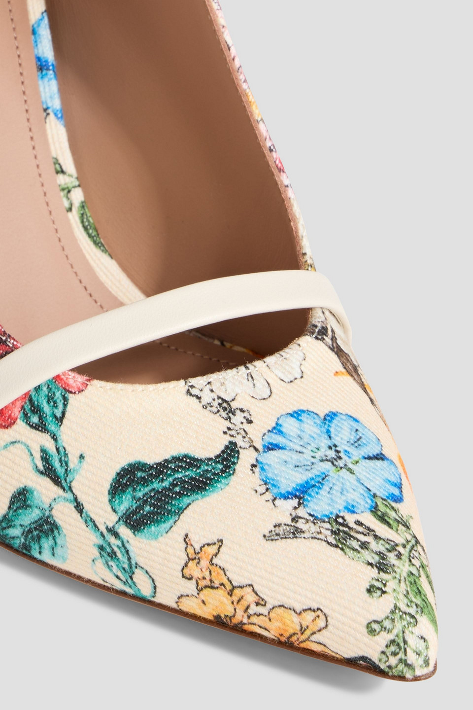 Malone Souliers Maureen 70 Leather-trimmed Floral-print Canvas Mules In Beige