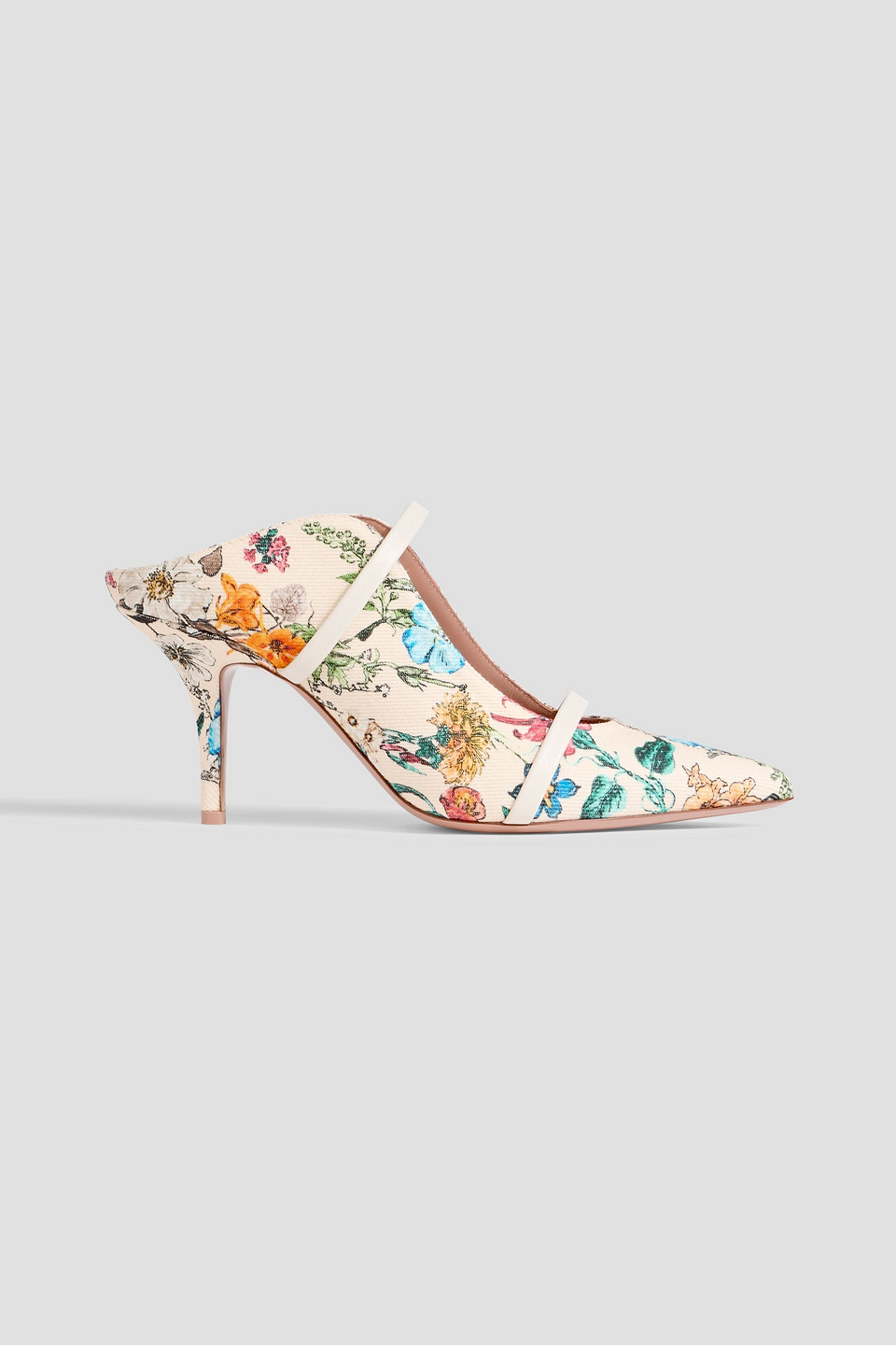 Malone Souliers Maureen 70 Leather-trimmed Floral-print Canvas Mules In Beige
