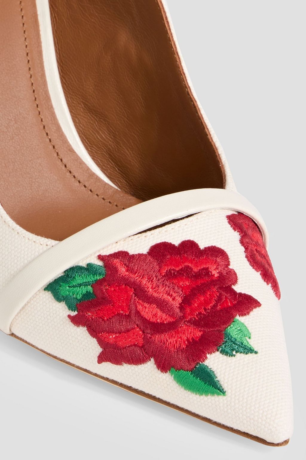 MALONE SOULIERS Marion 85 embroidered canvas slingback pumps