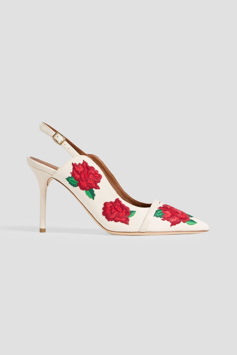 Malone Souliers Marion 85 Embroidered Canvas Slingback Pumps In White