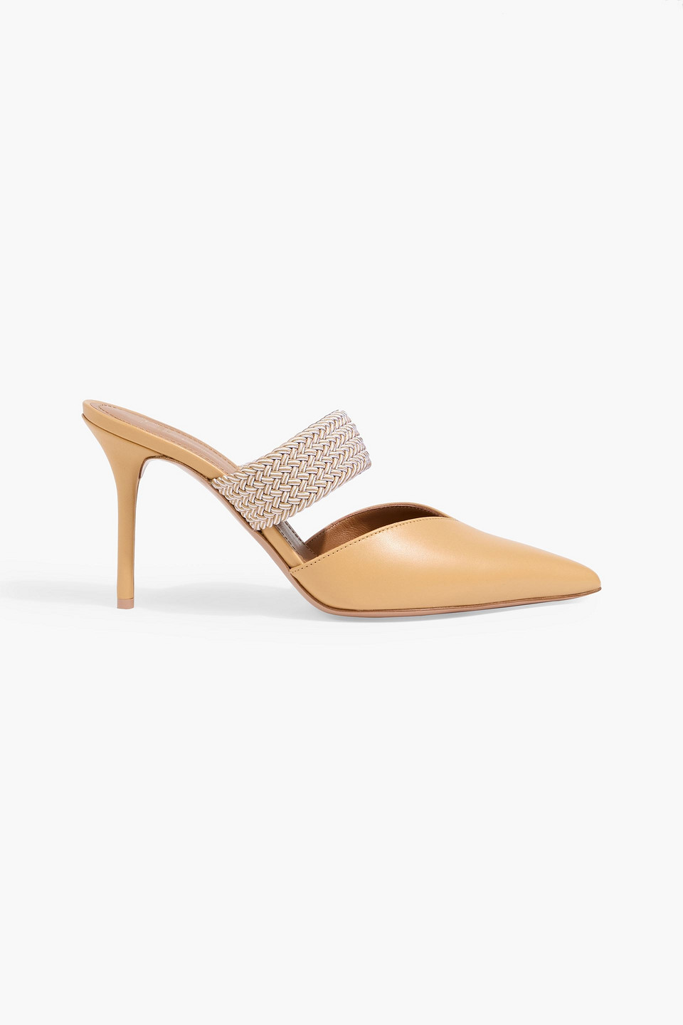 Malone Souliers Maisie 85 Cord-trimmed Leather Mules In Beige