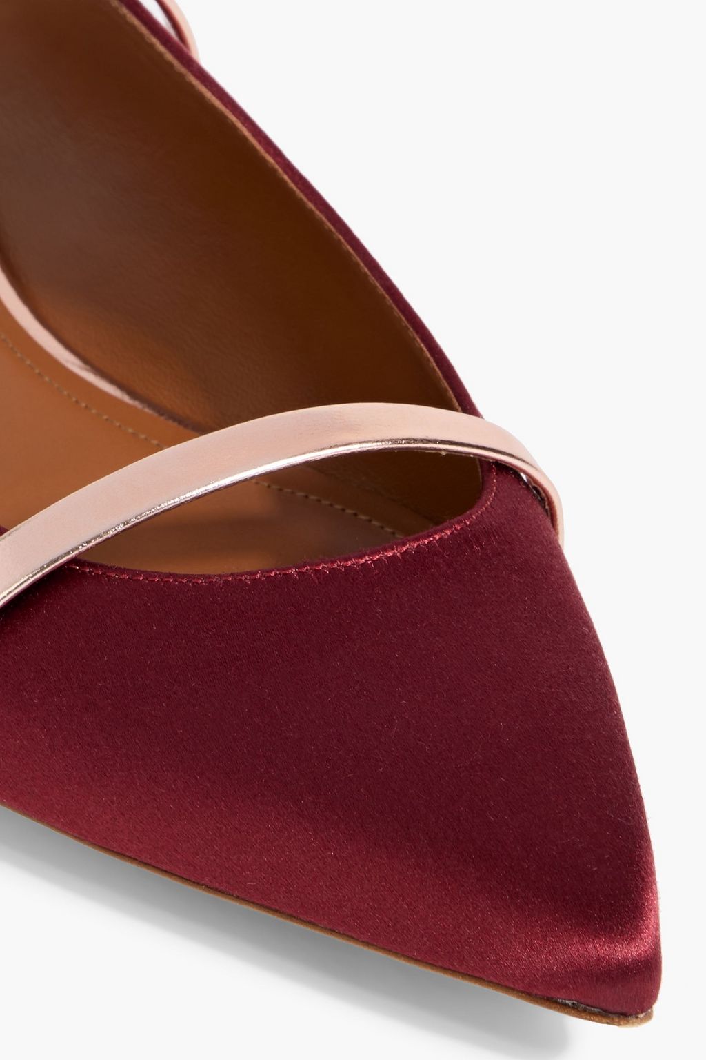 MALONE SOULIERS Maureen metallic leather-trimmed satin point-toe flats