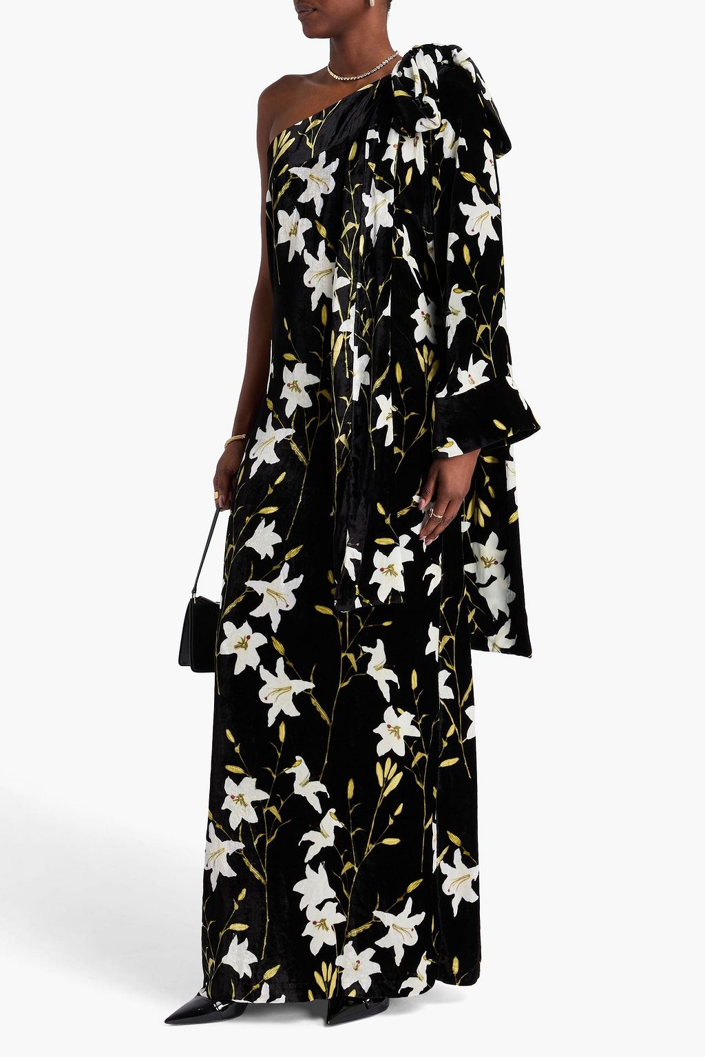 BERNADETTE فستان طويل من المخمل بِكُم واحد بطبعة الأزهار