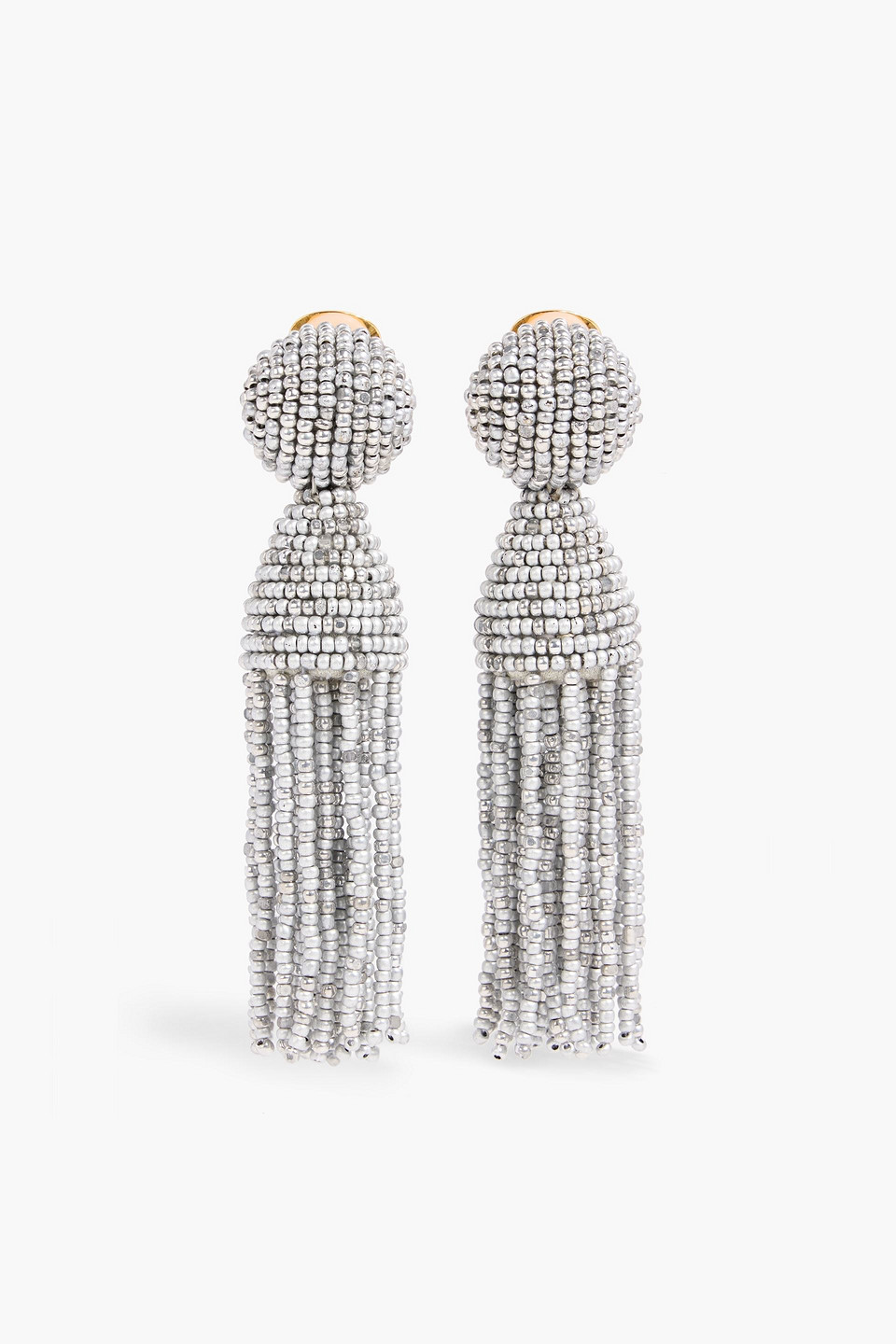 Oscar De La Renta Beaded Clip Earrings In Silver