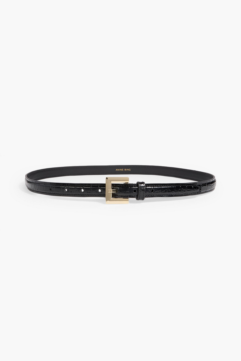 Anine Bing Nicola Croc-effect Leather Belt In Black