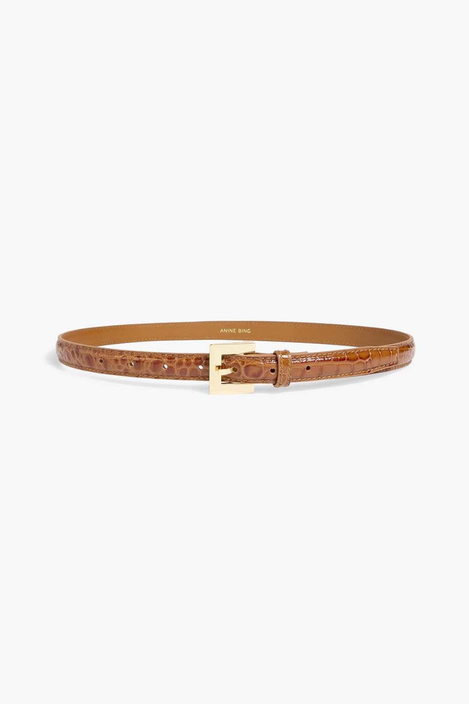 Anine Bing Nicola Croc-effect Leather Belt In Brown