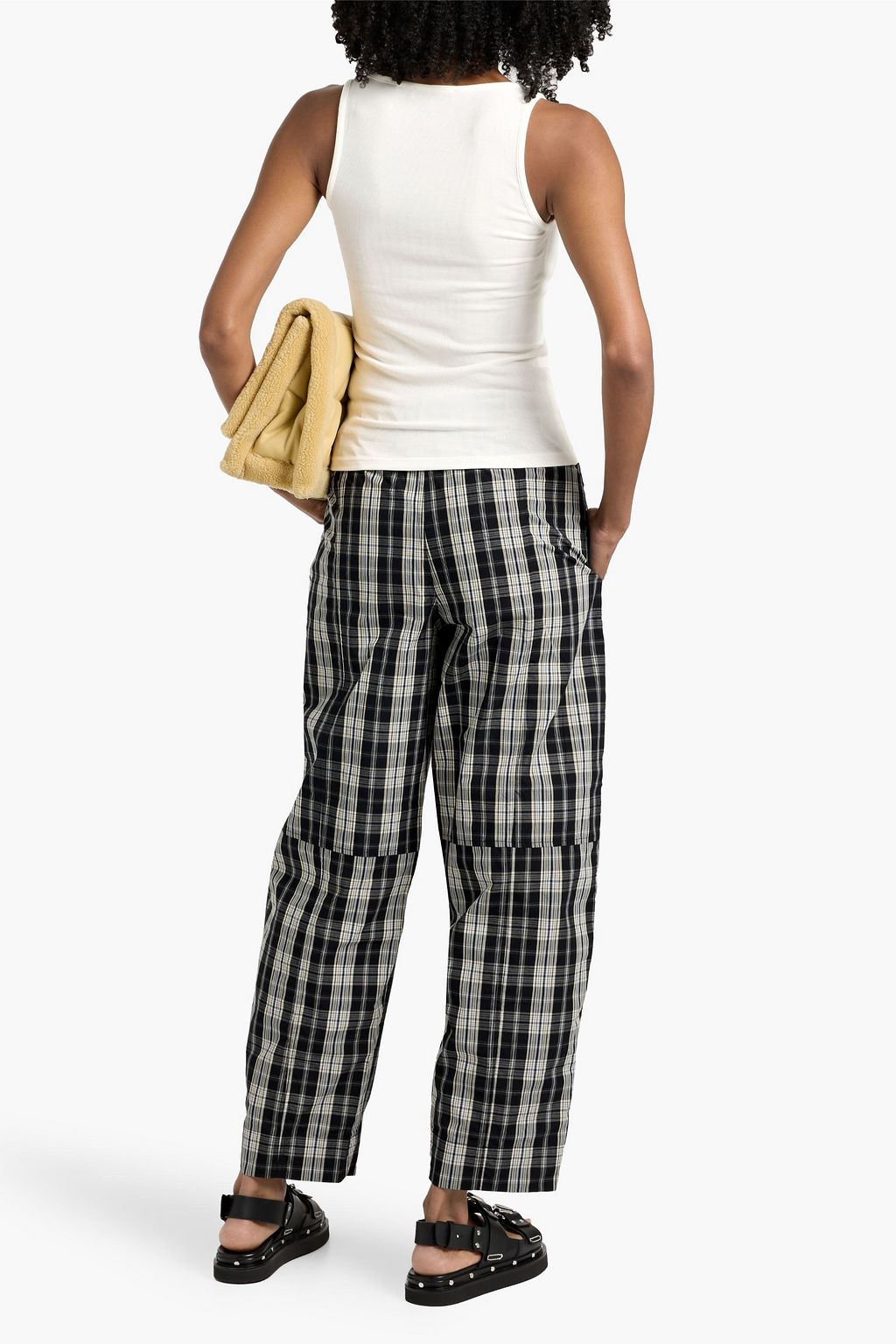 GANNI Checked cotton-jacquard tapered pants