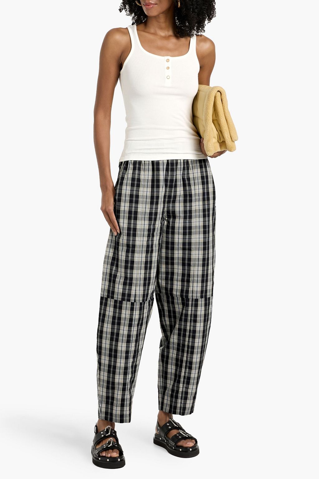 GANNI Checked cotton-jacquard tapered pants