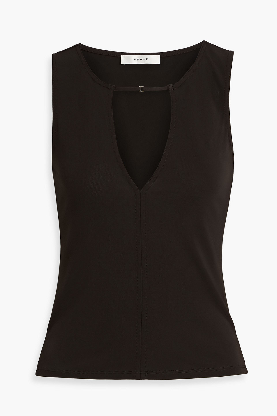 Frame Embellished Cutout Jersey Tank In Brown
