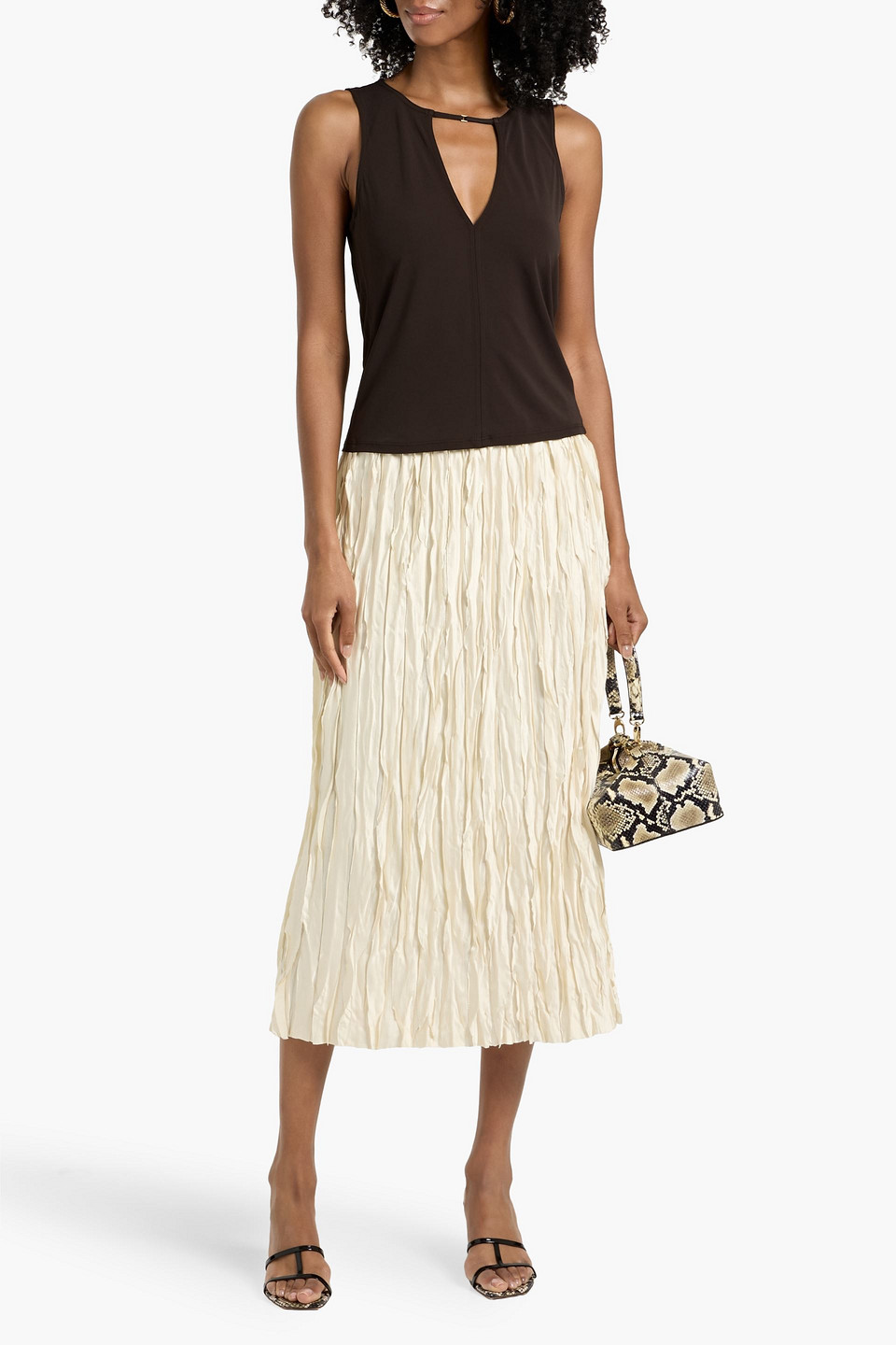 Frame Deep V Tank Top In Chocolate Brown In Brown