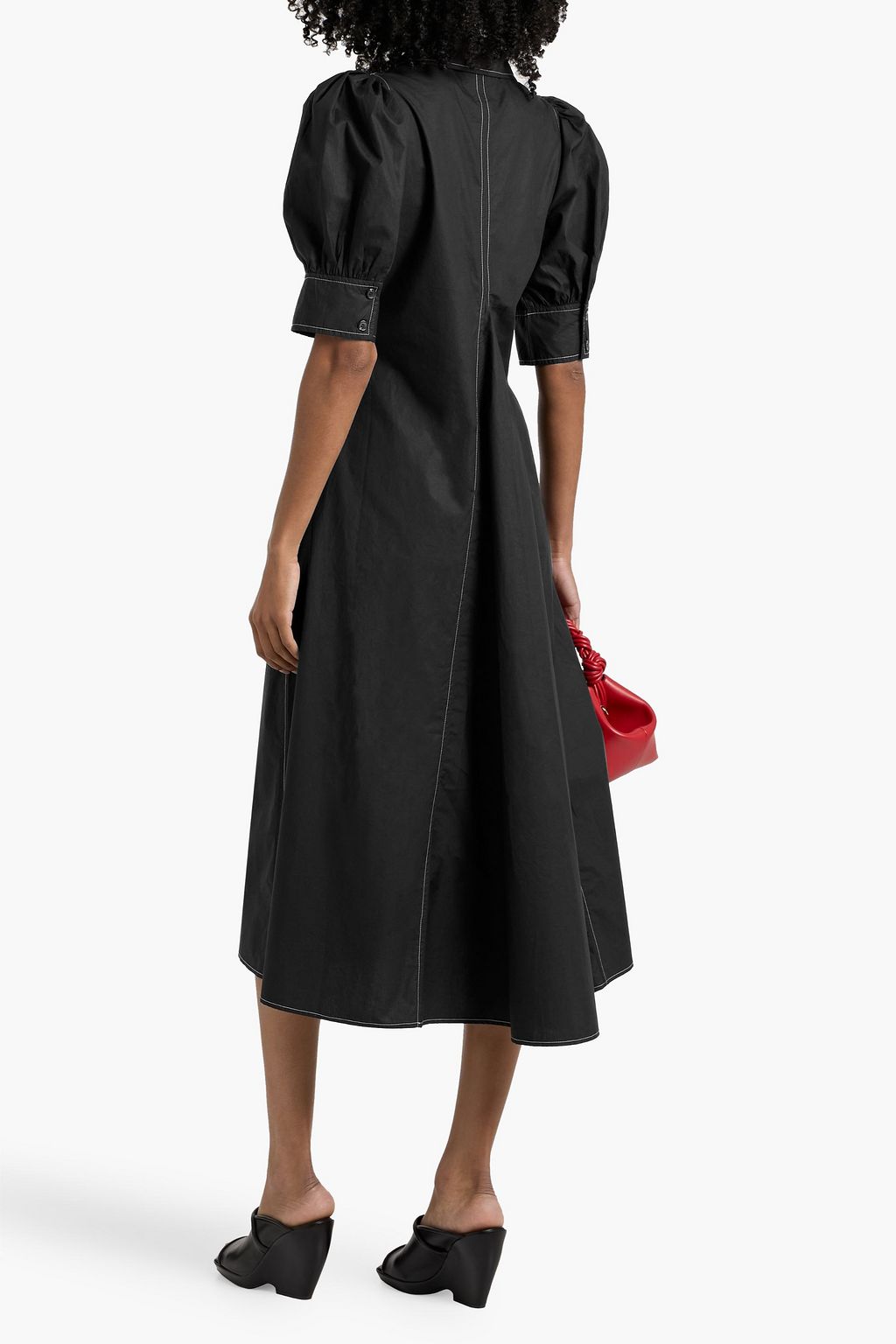 GANNI Pleated cotton-poplin midi dress