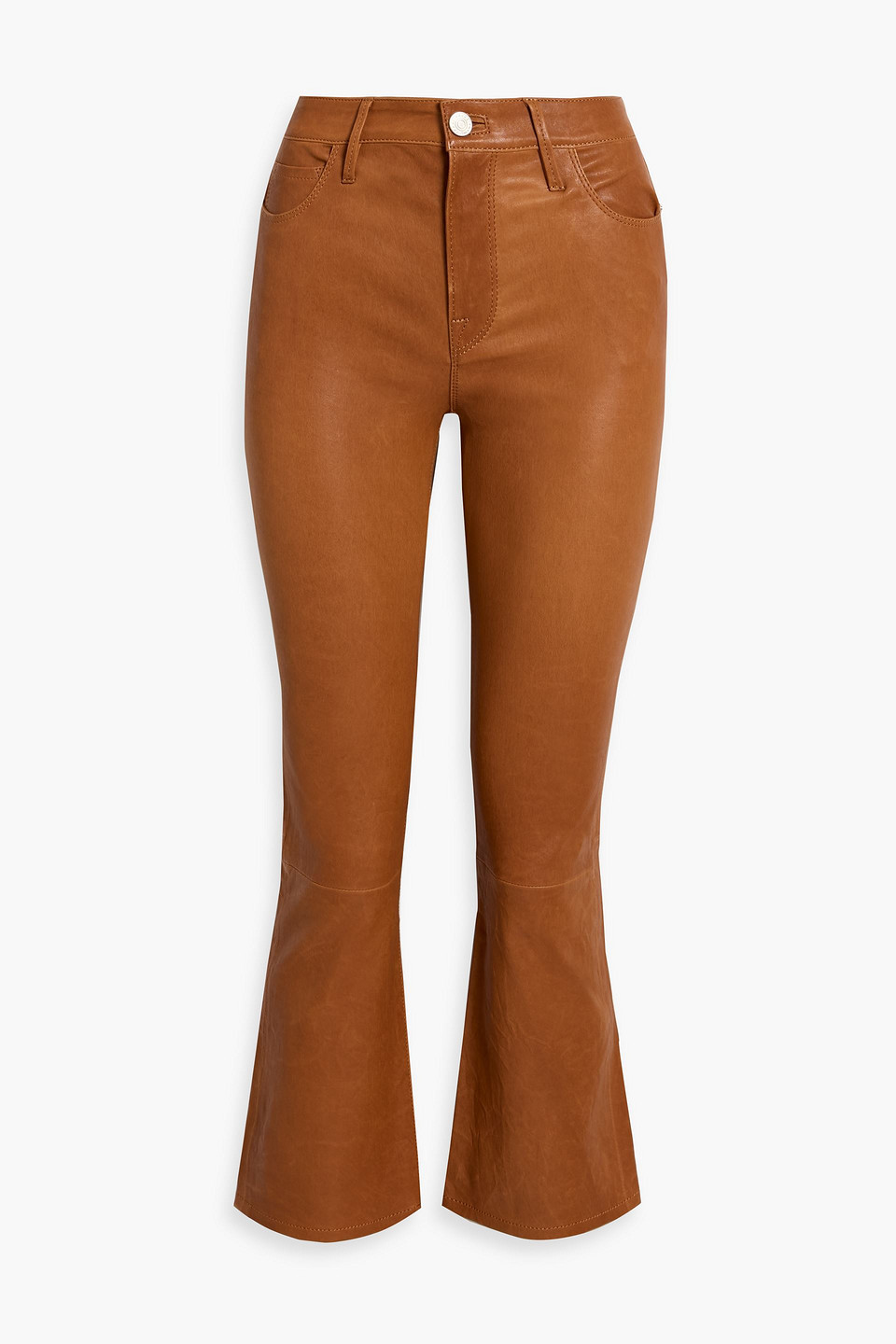 Frame Le Crop Mini Boot Leather Bootcut Pants In Brown