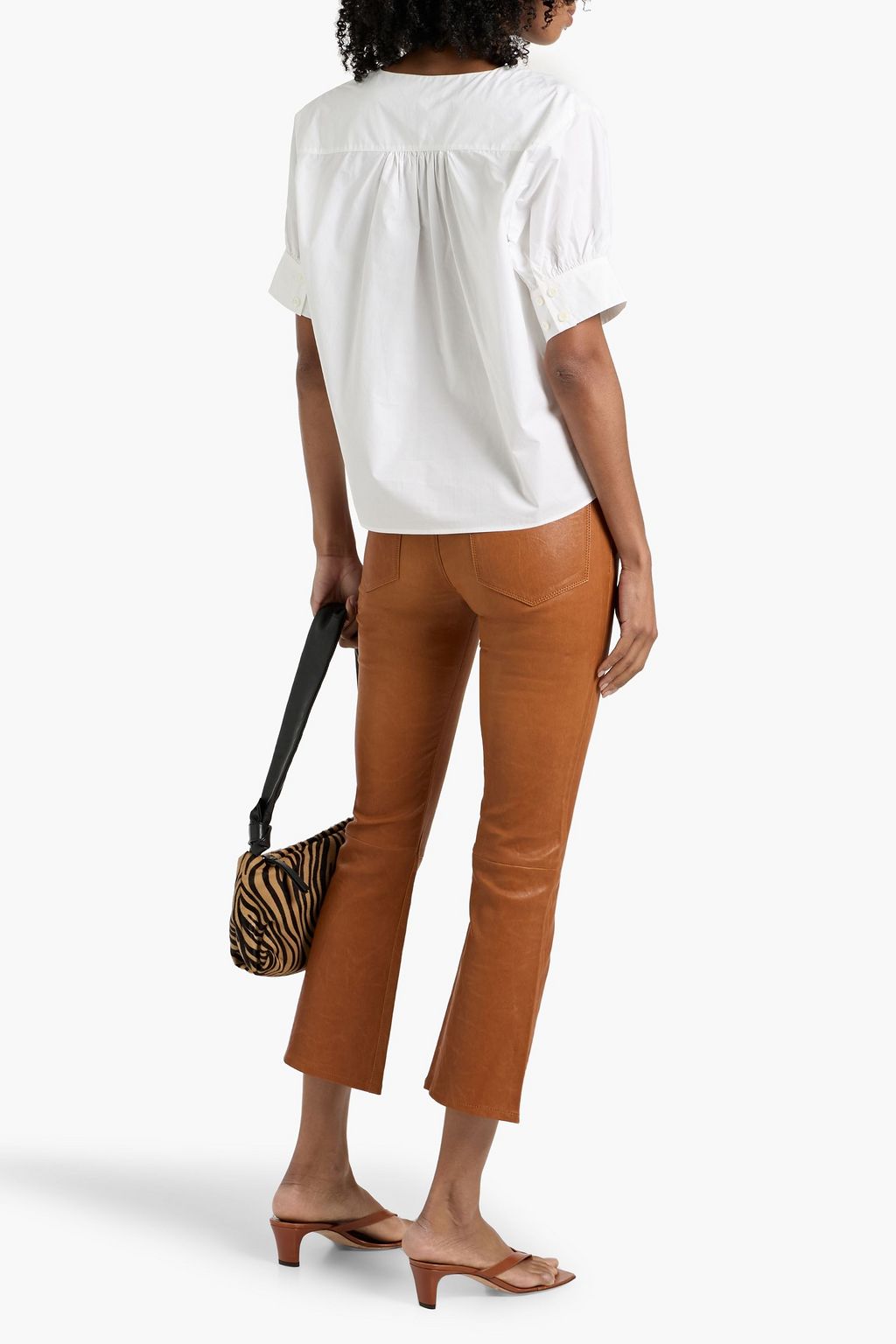FRAME Gathered cotton-poplin top