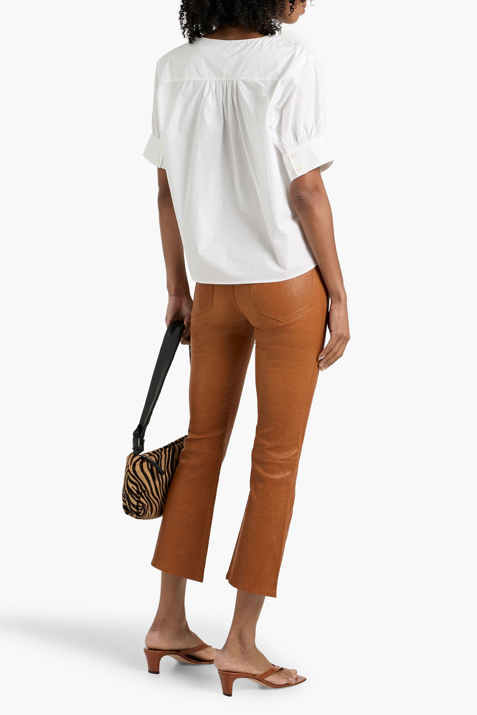 Frame Gathered Cotton-poplin Top In White