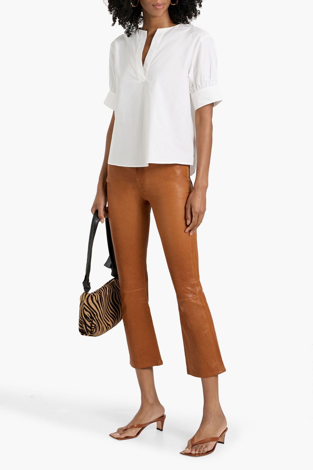 FRAME Gathered cotton-poplin top