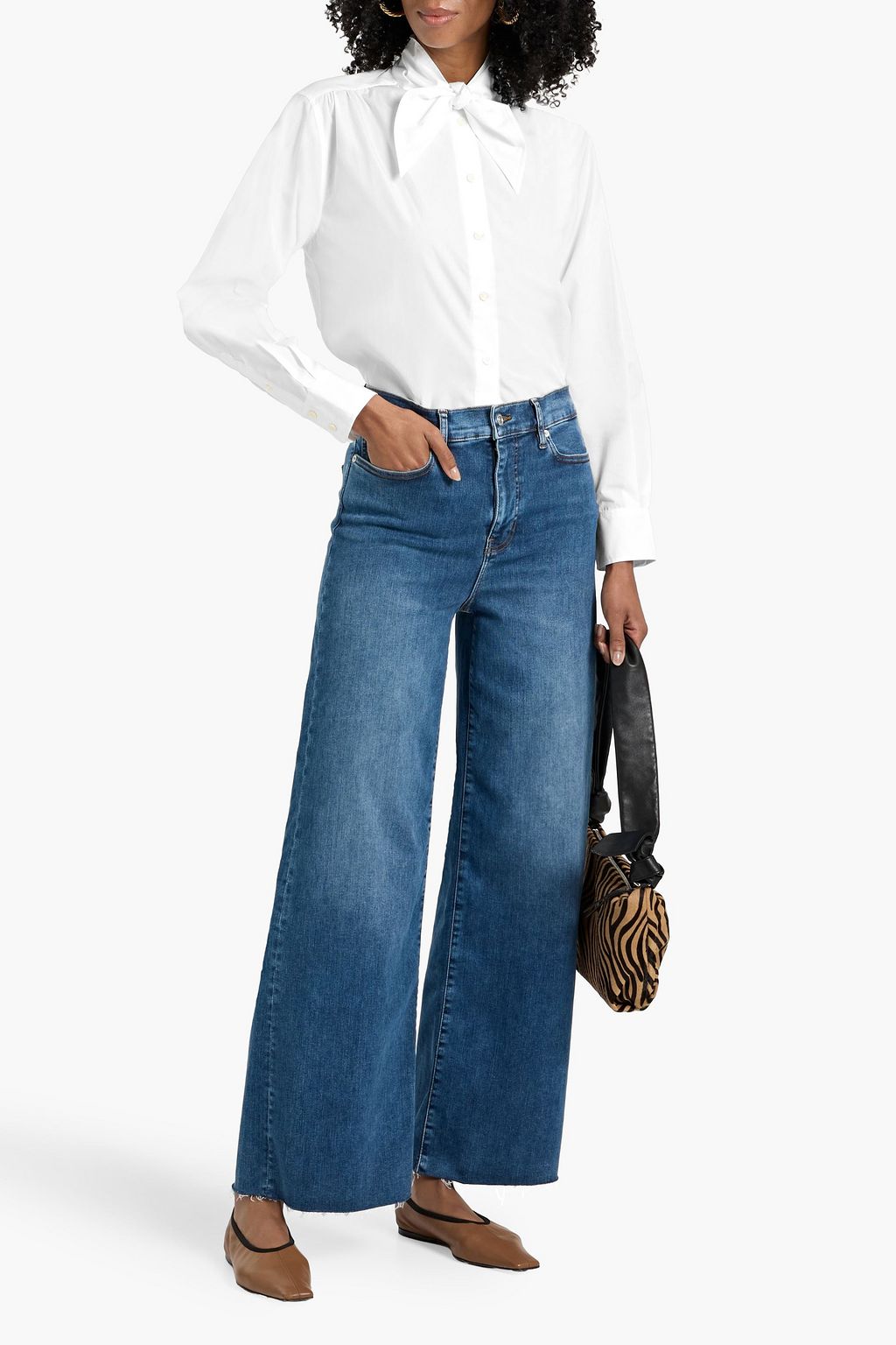 FRAME The Wednesday bow-detailed cotton-poplin shirt