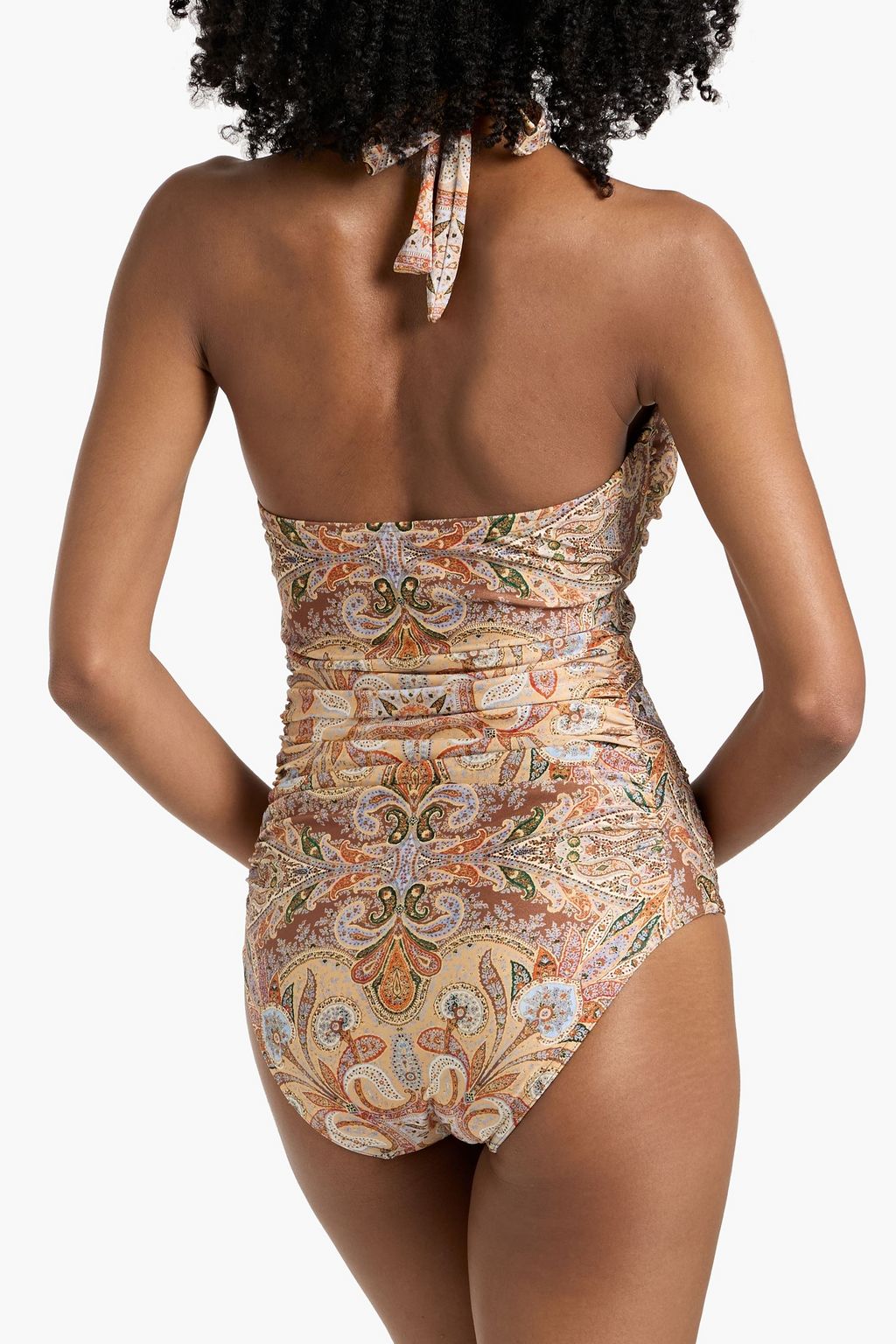 ZIMMERMANN Ruched paisley-print halterneck swimsuit