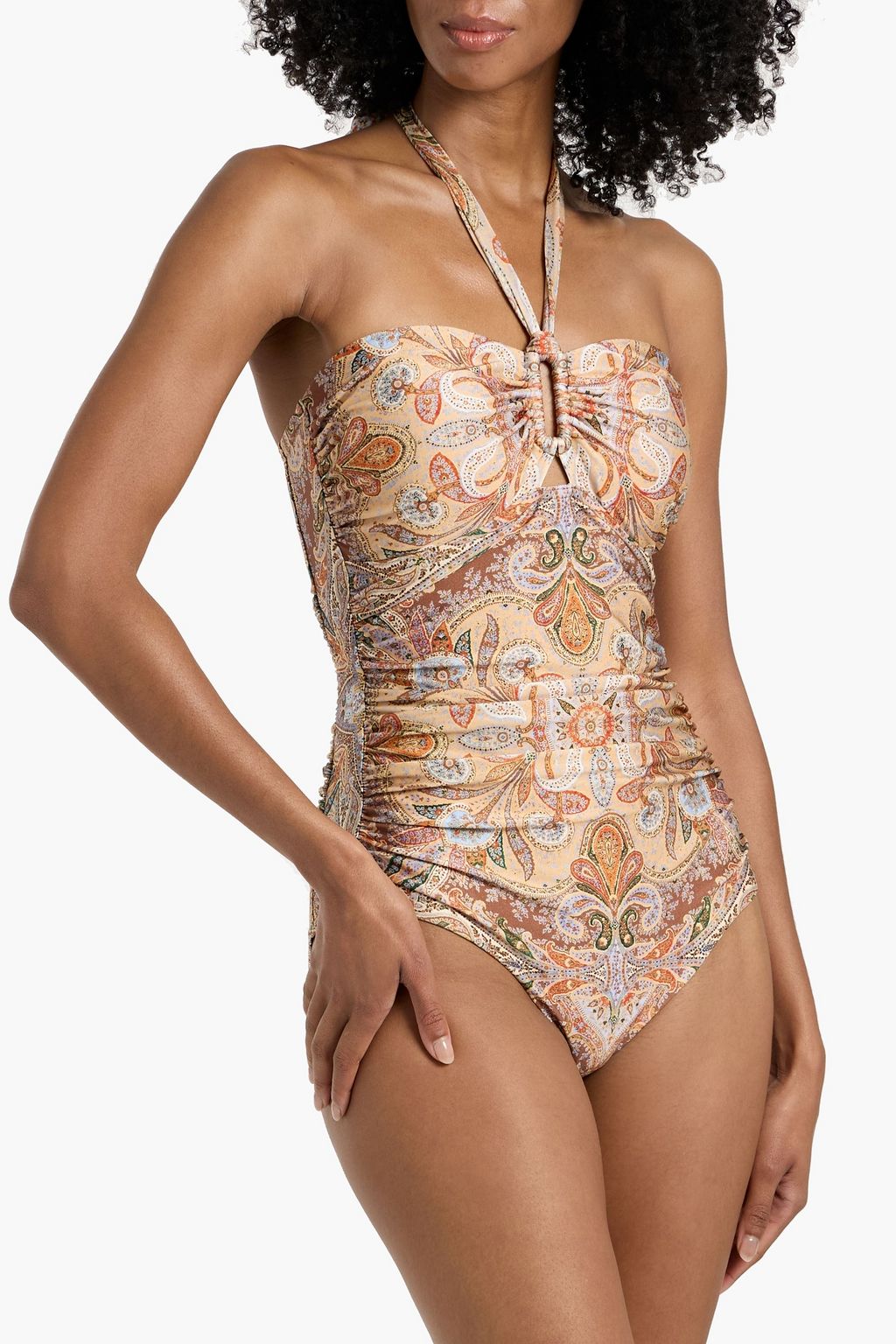 ZIMMERMANN Ruched paisley-print halterneck swimsuit