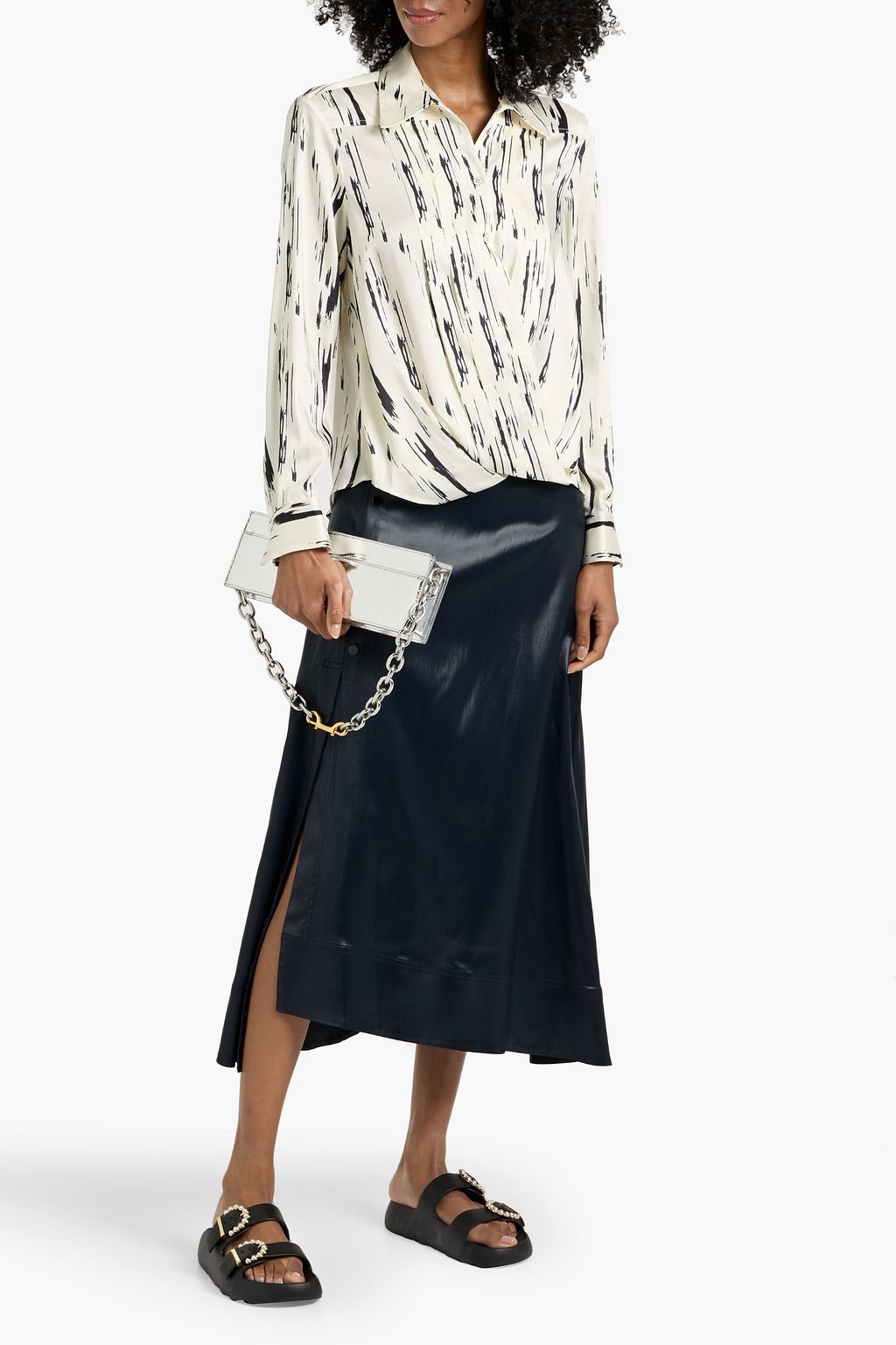 3.1 PHILLIP LIM Draped printed satin-twill shirt
