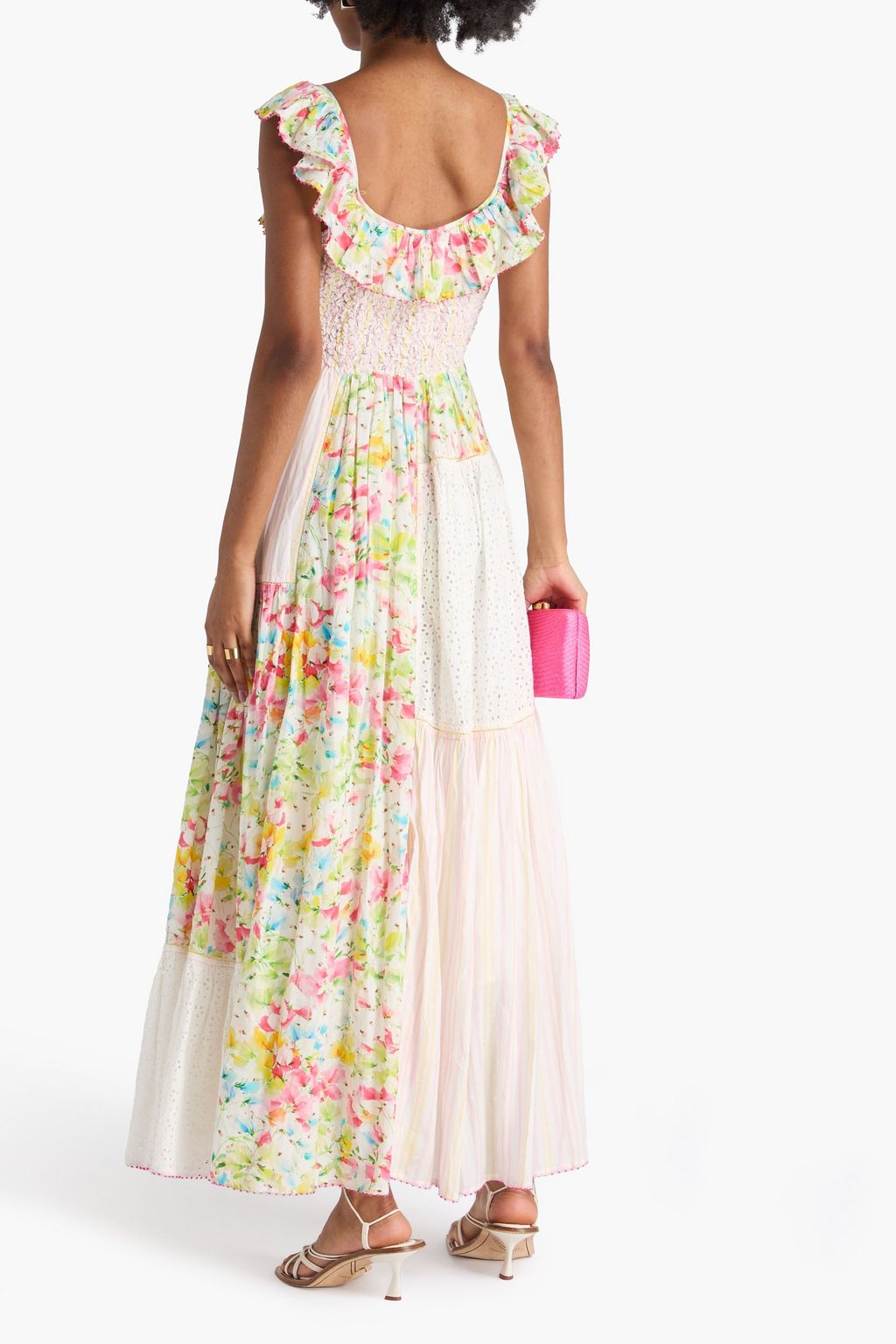 BYTIMO Bedrucktes Maxikleid aus einer Baumwollmischung mit Lochstickerei in Patchwork-Optik