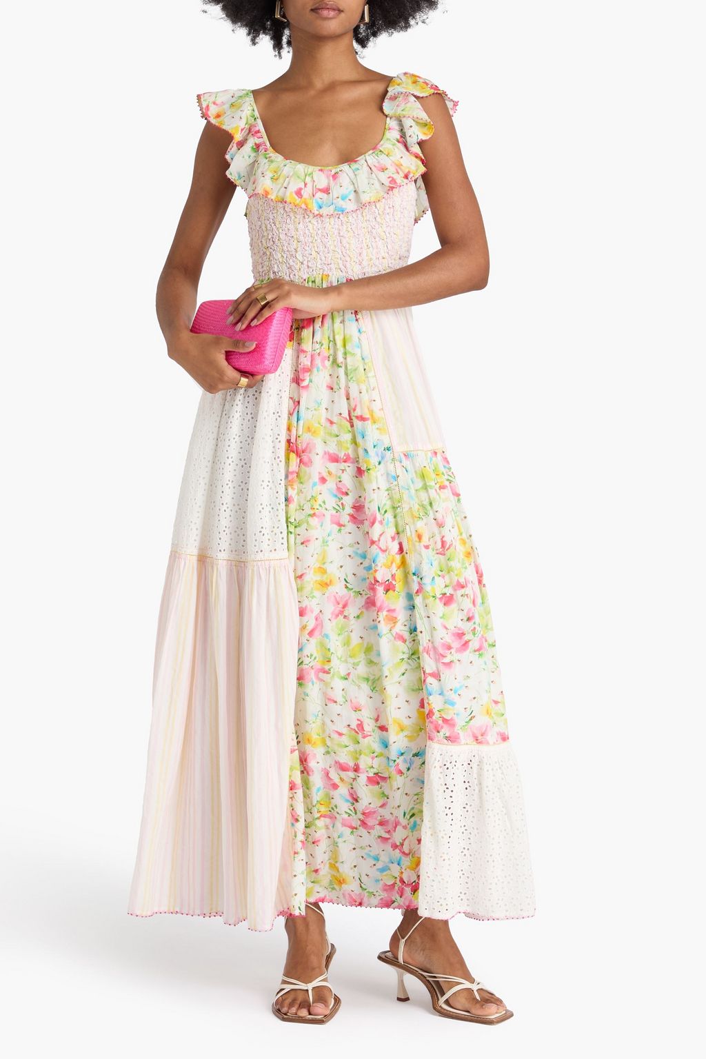 BYTIMO Bedrucktes Maxikleid aus einer Baumwollmischung mit Lochstickerei in Patchwork-Optik
