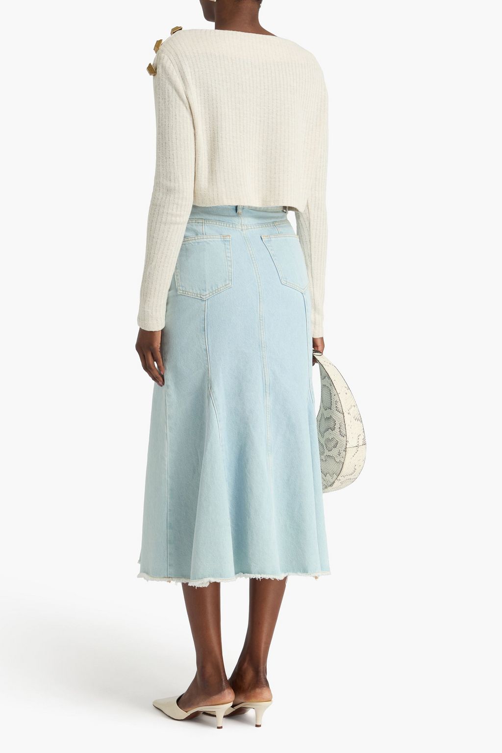 BALMAIN Cropped Oberteil aus Rippstrick mit Verzierung