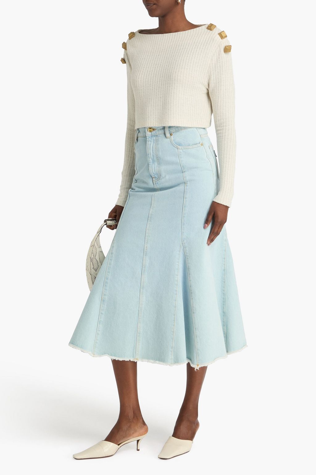 BALMAIN Cropped Oberteil aus Rippstrick mit Verzierung