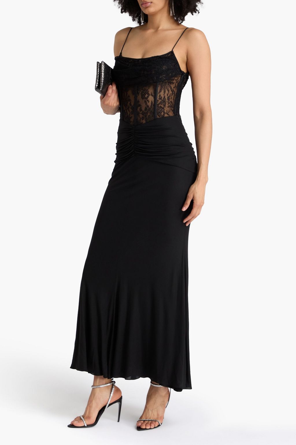 ALESSANDRA RICH Robe in Maxilänge aus Jersey mit Spitzeneinsätzen