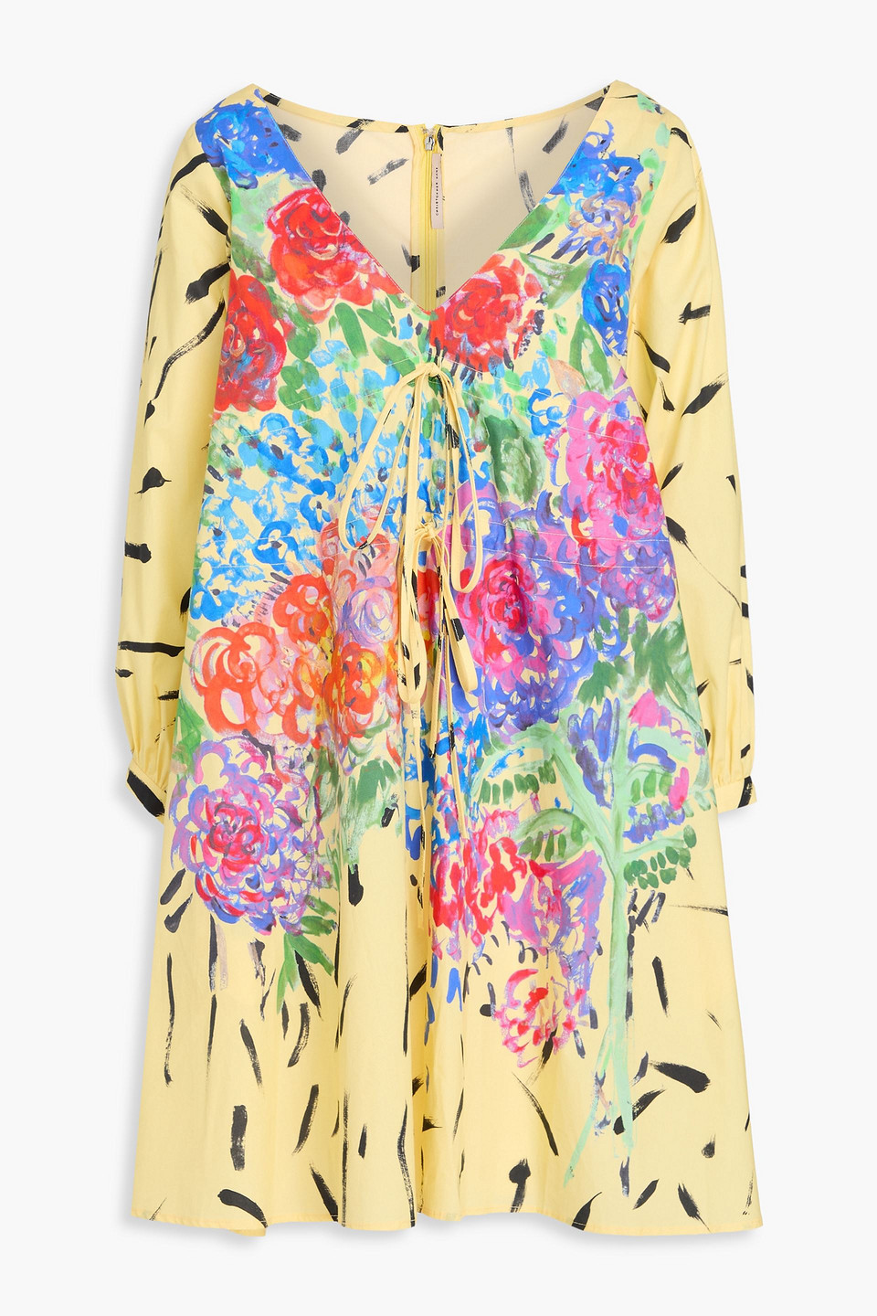 Christopher Kane Floral-print Cotton-poplin Mini Dress In Yellow