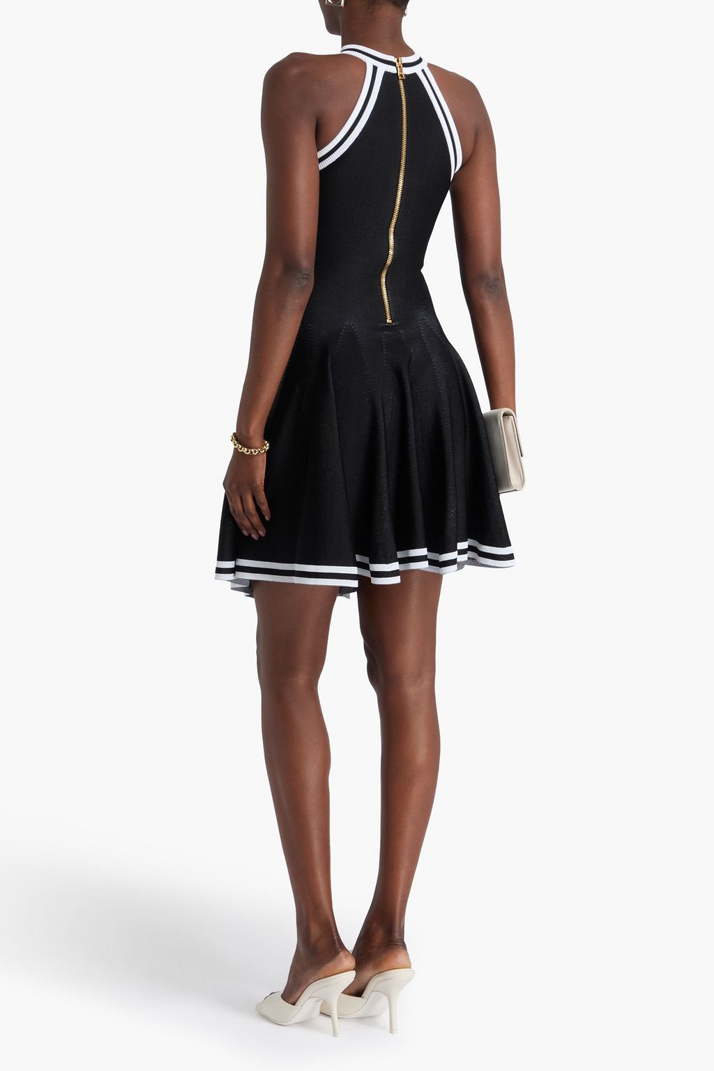 BALMAIN Striped jacquard-knit mini dress